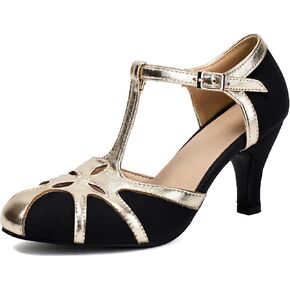 Elerhythm Women's Mary Jane Rockability Tear Cut Close Round Toe Vintage 1950s Gatsby Heels Retro 1920s Victorian Pumps Shoes