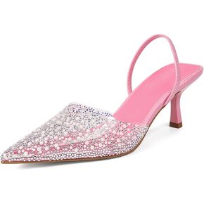 Women's Kitten Heels Pearl Closed Pointed Toe Pumps Rhinestone Slingback Heels Wedding Bride Dress Shoes