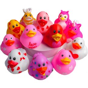 Valentine's Day Rubber Ducks Pink Valentine Heart Ducks Assorted Rubber Duck in Bulk for Jeep Ducking Bath Toys Valentines Day Christmas Party Favors Supplies Decoration