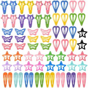 82 Pcs 5 Styles Colorful Hair Clips for Girls, Metal Snap Girls Hair Clips Cute Stars Butterflies Hearts Pattern Barrettes for Girls Baby Toddlers Hair Accessories Gift