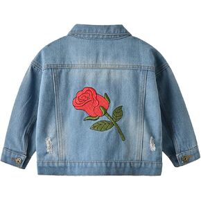 Toddler Baby Girls Jacket Bow Print Jean Jacket Lapel Button Down Denim Shirt Coat Outerwear Spring Clothes