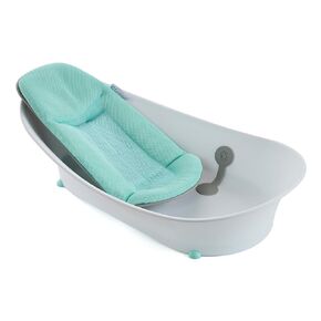 Contours Oasis 4-in-1 Comfort Cushion Baby Bath Tub, Infant Bathtub Seat, Supportive for Newborns and Toddlers 0-24 Months, Grow with Me Design, Plush Quick Dry Mesh Pad, Easy to Clean, Blue/White