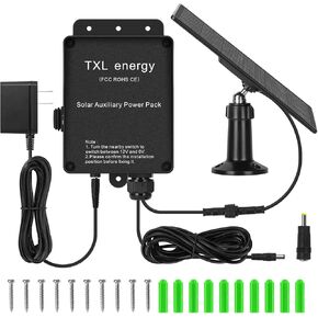 TXL Trail Camera 6V/12V Solar Auxiliary Power Pack with Durable Weather-Resistant Case and External Power Socket Charger for Stealth Hunting Cameras, 10ft Cable Included