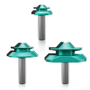 CSOOM 3PCS 45 Degree Lock Miter Router Bit Set 1/4 Inch Shank for 13/64", 15/64", 9/32" Cutting Height Joint Router Bits for Creating Lock Miter Joint