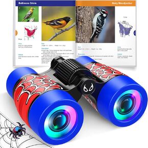 Binoculars for Kids Ages 3-8: Spidolapse Outdoor Adventure Toys with Bird Watching Guide for 4 5 6 7 8 Year Old Boys Girls Easter Birthday Gifts Kid Camping Binoculars Toys Age 4-6