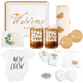 Newborn Gifts Set Gender Neutral Baby Shower Gifts Gender Reveal Gifts for Parents to Be, New Mom Dad Gifts Mom Dad Coffee Glass & Baby Items, Mom to Be Gift Pregnancy Gifts for Expecting Mom