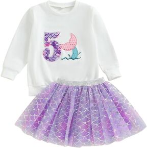 Toddler Baby Girl Mermaid Birthday Outfit 1st/2nd/3rd/4th/5th/6th Sweatshirt Tutu Skirts Kids Cake Smash Outfit