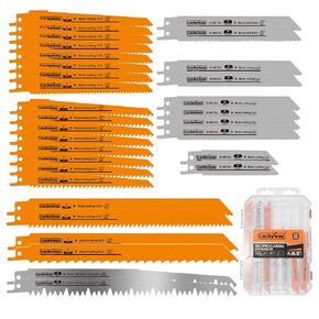 Luckyway Reciprocating Saw Blades Set, Sawzall Blades Set, Metal/Woodcutting Saw Blades, Pruner Saw Blades with Tough Storage Case 32-Piece