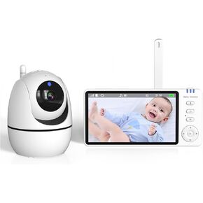 Baby Monitor with Camera and Audio,5" Large Display Video Baby Monitor,720P HD Resolution, 3000mAh Battery, Night Vision, Remote Pan, Tilt, and Zoom – Two-Way Talk, Lullabies
