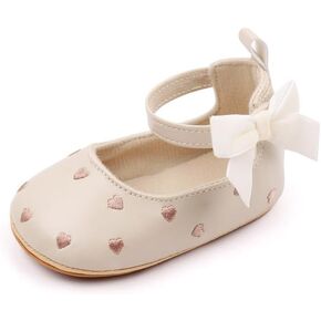 Baby Infant Girl Mary Jane Shoes Bow Baby Dress Shoes PU Leather Non-Slip Rubber Sole First Walkers Princess Wedding Newborn Crib Shoes