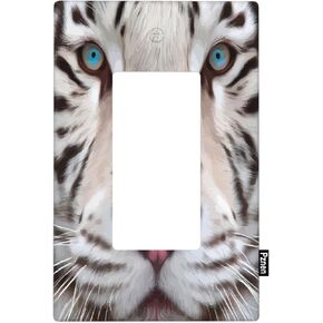 Tiger Rocker Switch Plate Covers Wild Animal Portrait of A White Bengal Tiger 1-Gang Wall Plate, Rocker Wallplates Standard Size 4.5" X 2.76" for Teen Boy Girl Room