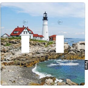 Lighthouse Light Switch Cover Plate Coastal Style Nautical Lighthouse Ocean Sea Beach Themed Double Toggle Switch Covers 2-Gang Wall Plate for Teen Boy Girl Room