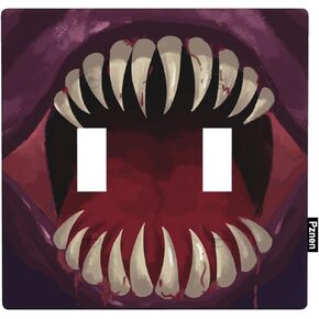 Big Monster Teeth Double Toggle Switch Covers 2-Gang Wall Plate Monster's Big Mouth Bloody Tongue Funny Novelty Light Switch Covers for Boys Bedroom Bathroom