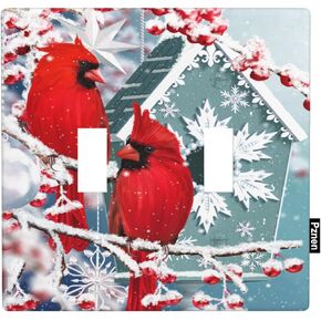 Cardinal Double Toggle Switch Covers 2-Gang Wall Plate Winter Snowy Tree Red Birds on Branch Light Switch Covers for Teen Boy Girl Room