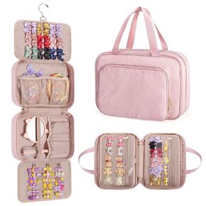 Fasrom Hair Accessories Organizer for Girls, Hanging Hair Bow Storage Bag for Kids Hair Clips, Headband, Hair Ties and Scrunchies Holder, Pink (Empty Bag)
