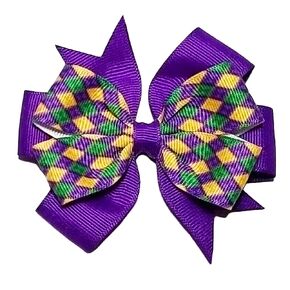 Mardi Gras Hair Bow Clips for Girls Kids Mardi Gras Hair Clips Carnival Hairpins Purple Green Yellow Hair Barrettes Ribbon Hair Bows Alligator Clips Fat Tuesday Mardi Gras Hair Accessories (Y01)