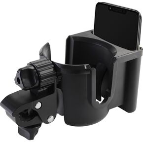 Universal Stroller Cup Holder with Phone Holder, 360°Rotatable Bottle Holder with Strong Clip, Accessories for Stroller, Bike, Wheelchair, Walker, Scooter