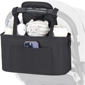 Beberoad Love Universal Stroller Organizer with Cup Holder Large Capacity Stroller Caddy Waterproof Stroller Bag with Shoulder Strap (Grey)