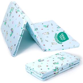 Pack and Play Mattress Topper - 38" x 26" Pack N Play Mattresses Soft Firm Pad, Premium Foam Odorless Breathable Comfort Baby Foam Portable Playpen Mattresses (Blue Dinosaur)