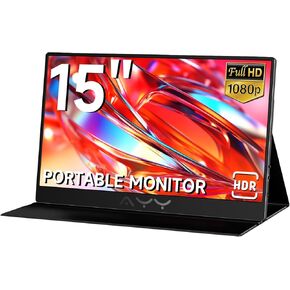 AYY Portable Monitor for Laptop 15 Inch, FHD 1080P USB-C HDMI Travel Monitor External for Computer, Second Display HDR IPS Gaming Monitor Extender for PC MAC Phone PS4/5 Xbox Switch, Built-in Speakers