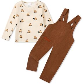 Wesidom Toddler Boy Cloths Fall Winter With With Fordler Sails 2-3T ، ROMPER ذات الأكمام الطويلة المخططة مع الأشرطة القابلة للتعديل (بني) in Kuwait