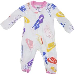 Nike Baby Boy Logo Sleep & Play Full Zip Coverall (White(56G821-001)/Yellow, 6 Months)