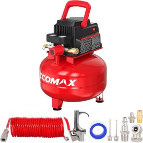 Air Compressor 3 Gallon Portable Pancake Oil-free Tank with 11 PCS Accessories Kit,110 PSI MAX Pressure and 1/3 HP for Car and Bike Tires, Nail Gun,Garage or Shop