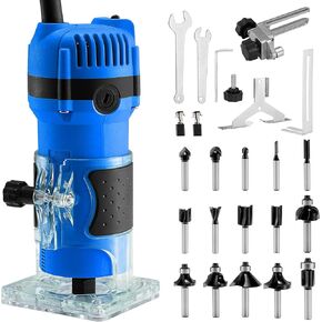 SILVEL Wood Router, 800W Wood Routers for Woodworking, 6.5Amp 1.25HP Hand Wood Router Tool, 30000R/MIN Compact Edge Trimmer with 15 1/4" Router Bit Set, Blue