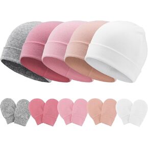 Baby Hats and Mittens Set Toddler Cotton Beanie Infant Cap No Scratch Gloves Newborn Hospital Hats in Saudi Arabia