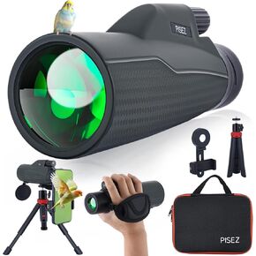 PISEZ 12x56 Monocular Telescope for Adults High Powered with Smartphone Holder & Tripod BAK4 Prism & FMC Lens with Hand Strap Monoculars for Hunting Bird Watching Hiking Wildlife Travel