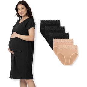 Kindred Bravely Labor and Delivery Build (Black) و Postpartum Panty 5 Pack Bundle (Neutrals ، X-Large)