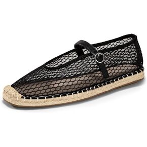 Coutgo Womens Espadrilles Mary Jane Flats Closed Sqaure Toe Mesh Ballet Flats Comfortable Dress Shoes