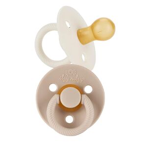 Itzy Ritzy Natural Rubber Pacifiers, Set of 2 – Natural Rubber Newborn Pacifiers with Cherry-Shaped Nipple & Large Air Holes for Added Safety; Set of 2 in Coconut & Toast, Ages 6-18 Months