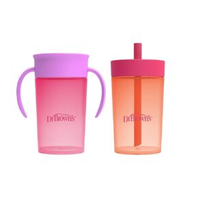 Dr. Brown's Milestones Straw to 360° Cup Set, Convertible Toddler Training Cup Set with Interchangeable Silicone Straw and 360 Degree Cup Lids, Ocean Blue, 10 oz/300 mL, BPA Free, 9m+, 2 Pack