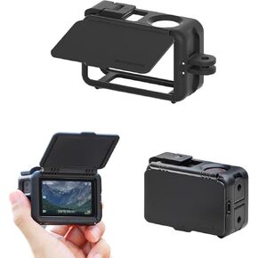 Camera Cage for DJI Action 5 Pro, for DJI Osmo Action 4 Case, Camera Protective Housing Frame Cage With Sun Hood Screen Protector Cover For DJI Action 5 Pro Accessories