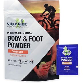 Squeaky Sticks – Comfort Blend, Talc-Free, All Natural Convenient Single-Use Powder Sachets for Travel, Outdoors & On-The-Go Freshness Relief from Chafing Sweat and Odor (6g X 10 Pack)