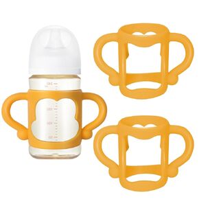 2 Pcs Silicone Baby Bottles Handle Wide Neck Bottle Grip Universal Fit Baby Bottle Holders for Baby Self Feeding (Orange)