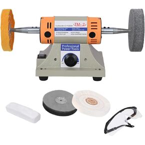 4" Jewelry Polisher - Adjustable Variable Speed Bench Buffer & Polishing Machine With 2 Cloth Wheels, 2 Abrasive Wheels, Safety Glasses & Compound for Jewelry, Dental, Metal, Jade Polishing