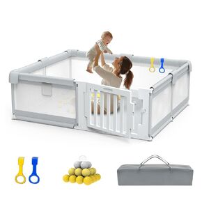 71" ×59" Large Baby Playpen with Gate, Easy Access Baby Play Pen for Infants and Toddlers, Baby Play Yard for 0-3 Years Old, Baby Fence Playyard for Living Room, Anti-Fall, Breathable Mesh