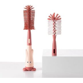 Cup Cleaning Brush, Silicone Baby Bottle Brush with Stand, Large Handle Water Bottle Brush Cleaner Set, with One Tiny Cup Lid Gap Cleaning Brush, Cup Lid Cleaner Brushes Kit, Green