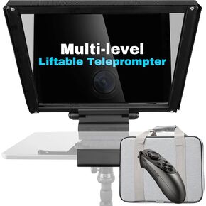 i7 /13.6-inch teleprompter with Remote Control, Adjustable Camera mounting Platform Aluminium for 12.9-inch Tablets, rotatable Tempered Optical Glass, Carrying case Included.