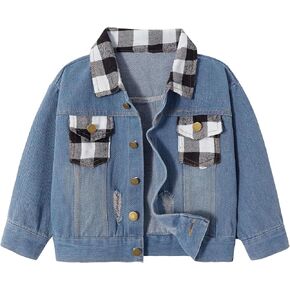 Volunboy Toddler Boys Denim Jacket Kids Ripped Jean Coat Button Down Casual Patchwork Outerwear