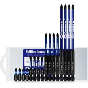 Phillips Impact Driver Bits, #2&1 Phillips Head Magnetic Screwdriver Bits Set, 1"-6“ S2 Steel Impact Bits, 1/4" Hex Shank Screwdriver Drill Bit, CNC Machined ph2 Impact Drill Bits, 16 Pack
