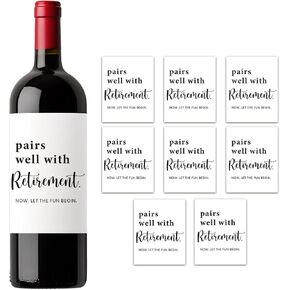 (8 Pcs) Retirement Gifts for Women Men, Retirement Wine Labels, Happy Retirement Party Decorations Wine Bottle Stickers Gifts for Coworker Grandparents, Pairs Well with Retirement Wine Labels