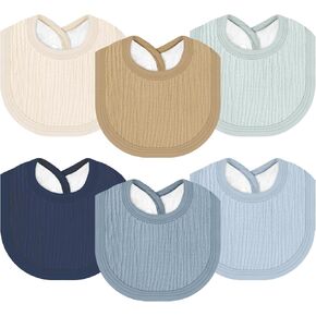 Muslin Baby Bibs 6 Pack for Unisex Girls & Boys, Adjustable Soft Cotton Baby Bibs for Drooling and Teething