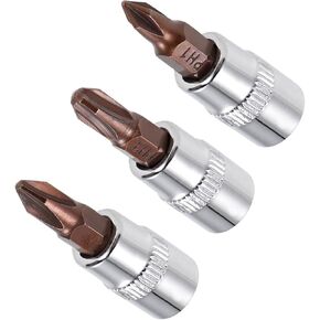 PH1/2/3 Phillips Impact Bit Socket 1/4" Drive S2 Steel CR-V Power Socket Screwdriver Sockets - (Applications: for Fastening Car Machinery Screws), 3-Pieces