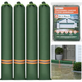 Sand Bags for Flooding - 4 Pcs 4 ft x 8 inch Thickened Long Canvas Flood Protection Sandbags Tube with Elastic Band, Reusable Flood Rain Wind Barriers Sand Bag for Indoor and Outdoor Garage