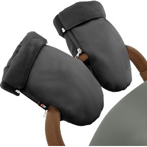 Baby Uma Universal Stroller Gloves - Water-Resistant & Supersoft Fleece-Lined Faux-Leather Handmuff for Stroller, Zip-On Stroller Gloves Hand Muff, Stroller Mittens, Stroller Accessories