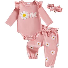 Infant Baby Girl Birthday Outfit Daisy Theme 0-1 Years Old Birthday Outfit Shirt Bell Bottom Pants Set