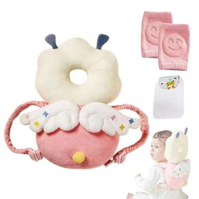 Baby Head Protector Backpack, Adjustable Baby Head Protection Backpack with Baby Knee Pads for Crawling, Soft, Breathable and Wearing Safety Baby Head Protector - Pink Fairy